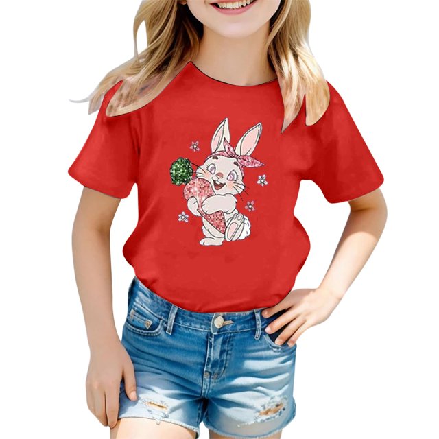 PMVFHDE T-Shirt Fille T-Shirts pour Fille T-Shirts pour Fille T-Shirts pour Fille Graphique Hauts d'Été pour Filles 2025 Imprimé pour Enfants Col Rond Manches Courtes T-Shirt Rouge, 2-3 Ans