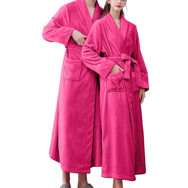 Women'S Double Pocket Flannel Bathrobe Soft And Warm Double Faced Velvet Bathrobe Pajamas And Home Wear Bathrobe Robe