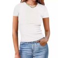 thumbnail image 2 of Plebaso Women's Basic T Shirts Ribbed High Neck Slim Tee Shirts Short Sleeve Casual Solid Color Tshirts, 2 of 6