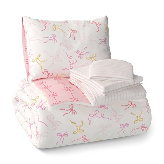 Mainstays Kids Ensemble de literie 5 pièces « Bed in a Bag » Pink Bow, pour lit une place (Twin), avec douillette réversible