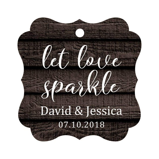 Darling Souvenir Personalized Fancy Frame Paper Tags Wedding Sparklers Let Love Sparkle Custom Hang Tags-Dark Wood-100 Tags