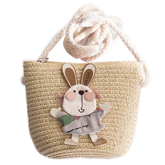 Kids Cartoon Straw Bags, Hand Crafted Children Beach Bags Cute For Outdoor