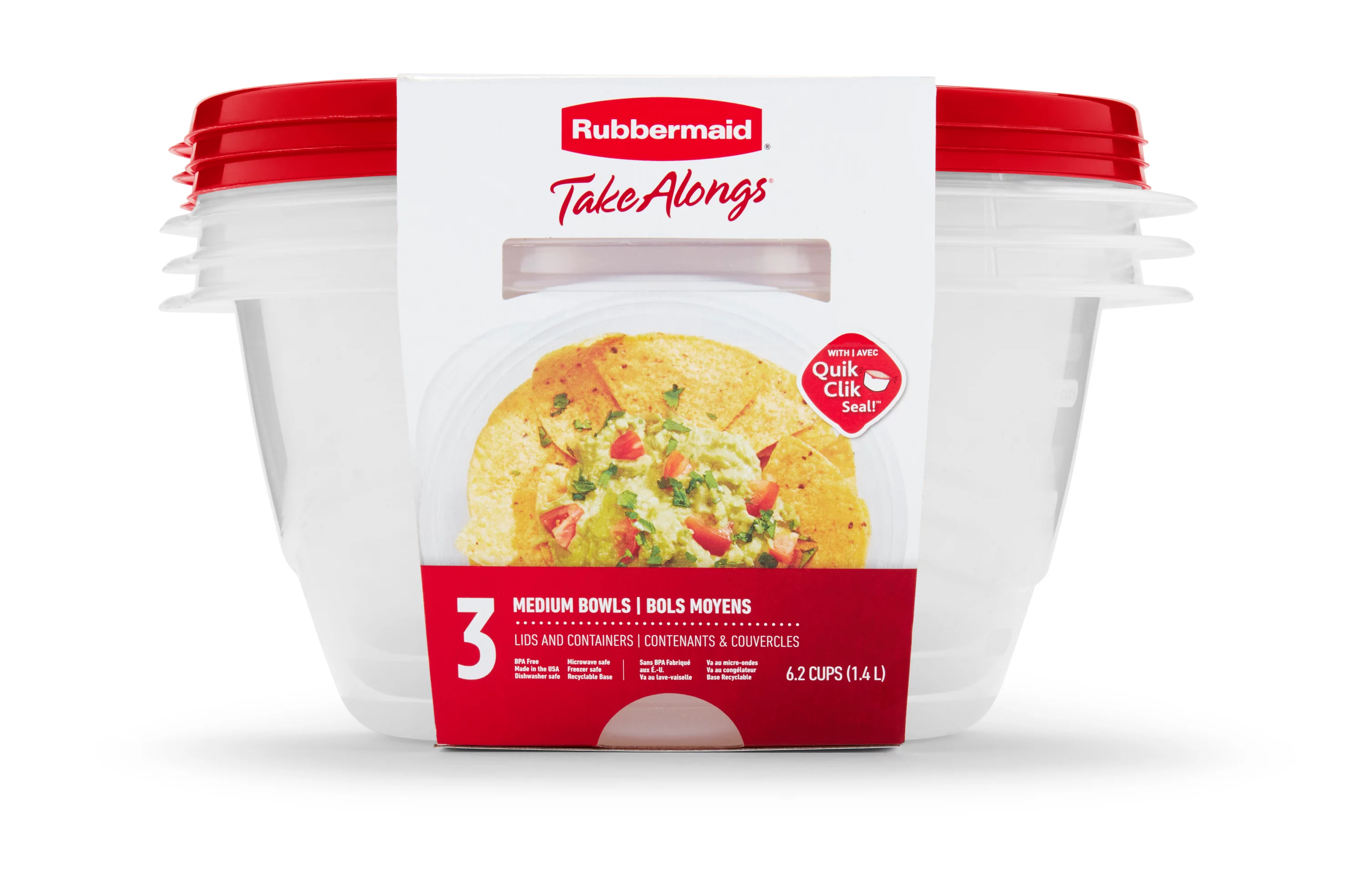 Rubbermaid TakeAlongs Serving Bowl Food Storage Containers, 1.4 L (6.2 Cup), Ruby Red, 3 Pack
