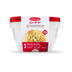 Rubbermaid TakeAlongs Serving Bowl Food Storage Containers, 1.4 L (6.2 Cup), Ruby Red, 3 Pack