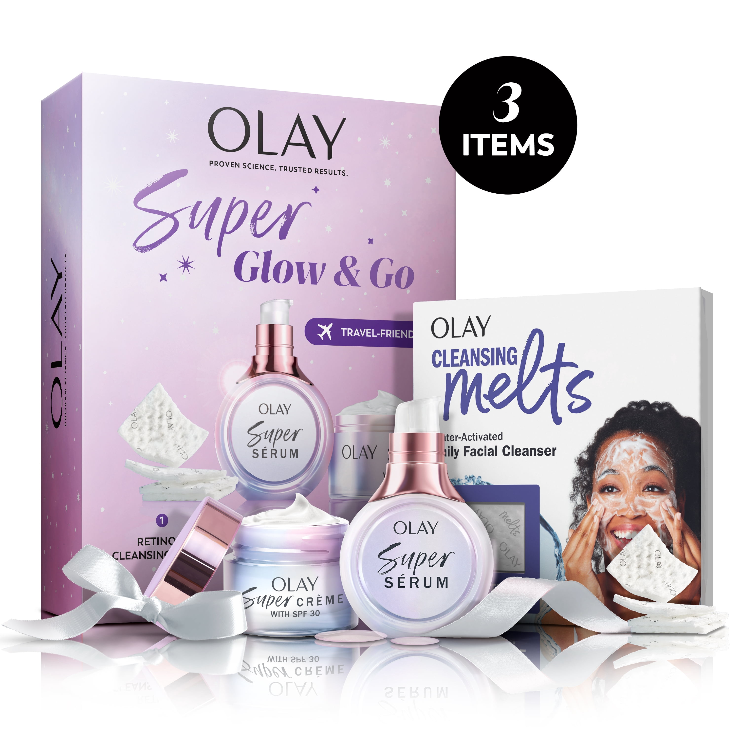 Olay Super Glow et Go sérum pour le visage et crème pour le visage coffret-cadeau pour elle, 3 pièces