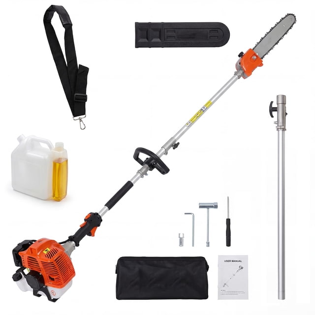 BeesClover 43CC Gas Powered Pole Chain Saw, 12" Guide Bar & 9.5FT Extendable Max Reach, Gas Pole Saws with Anti-Vibration Handle, Auto-Oiling & Quick Release, EPA Certified