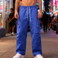 thumbnail image 1 of Ceisia Men Solid Color Loose Casual Pants Elastic Waist Drawstring Sports Gift Work Trousers, 1 of 9