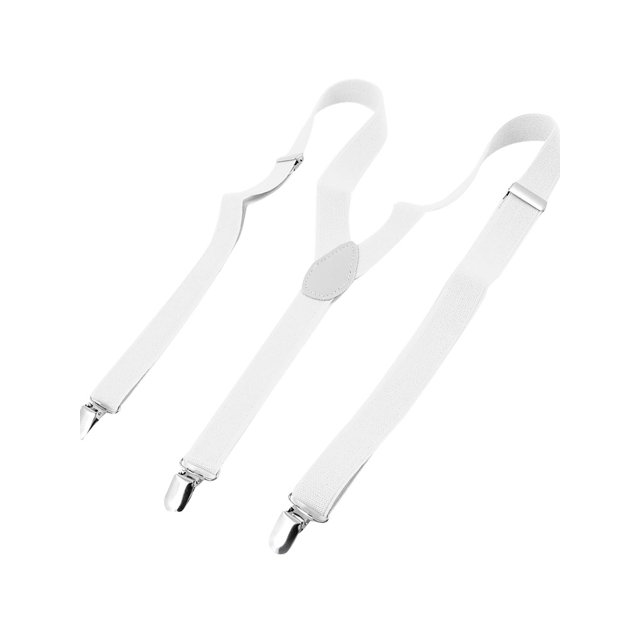 Unique Bargains Bretelles Ajustables à Clip, Largeur 2,4 cm, Élastiques, Dos en Y pour Femme. Ces Bretelles Blanches Présentent un design Dos en Y avec une Languette en Similicuir, des Sangles Élastiques Ajustables en nylon et spandex, et des clips Métalliques Robustes pour une Fixation Sécurisée. Mesurant 90 x 2,5 cm (35,4 x 1 Pouces), Elles Offrent un Ajustement Classique Convenant aux Pantalons, Pantalons, jeans et shorts. Idéal pour Ajouter une Touche Stylée à Diverses Tenues.