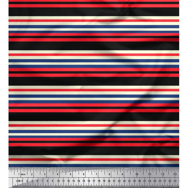 Soimoi Rayon Fabric Horizontal Stripe Print Fabric by The Yard 56 Inch Wide