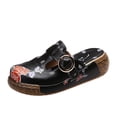 thumbnail image 1 of Chaussons pour Femmes Grande Taille Fleur Ajourée à Enfiler Bout Fermé Plateforme Compensée Style Ethnique Rétro Boho Vintage Imprimé Patchwork Tresses Imitation Sabots Chaussures Noires, 1 of 5