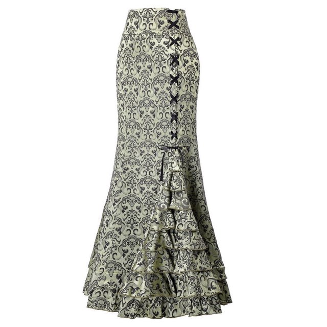 LSLJS Jupe Sirène Rétro Style Punk Aguichant pour Femmes Vintage de Fête Longue à Volants Queue de Poisson Robe