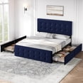 thumbnail image 3 of Full Size Bed Frame with 4 Storage Drawers and Headboard, Velvet Upholstered Platform Bed Frame with Wooden Slats Support, Button Tufted Design, No Box Spring Needed, Blue, 3 of 9