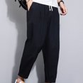 thumbnail image 4 of asjyhkr Plus Size Mens Linen Pants Elastic Waist Drawstring Hiking Beach Cropped Pants with Pockets,M-5XL, 4 of 7