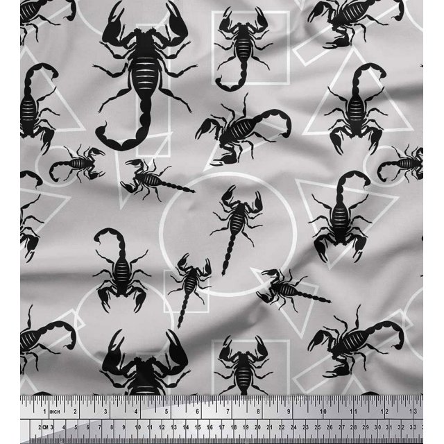Soimoi Rayon Fabric Geometric Shapes & Scorpion Insects Print Sewing Fabric Yard 42 Inch Wide