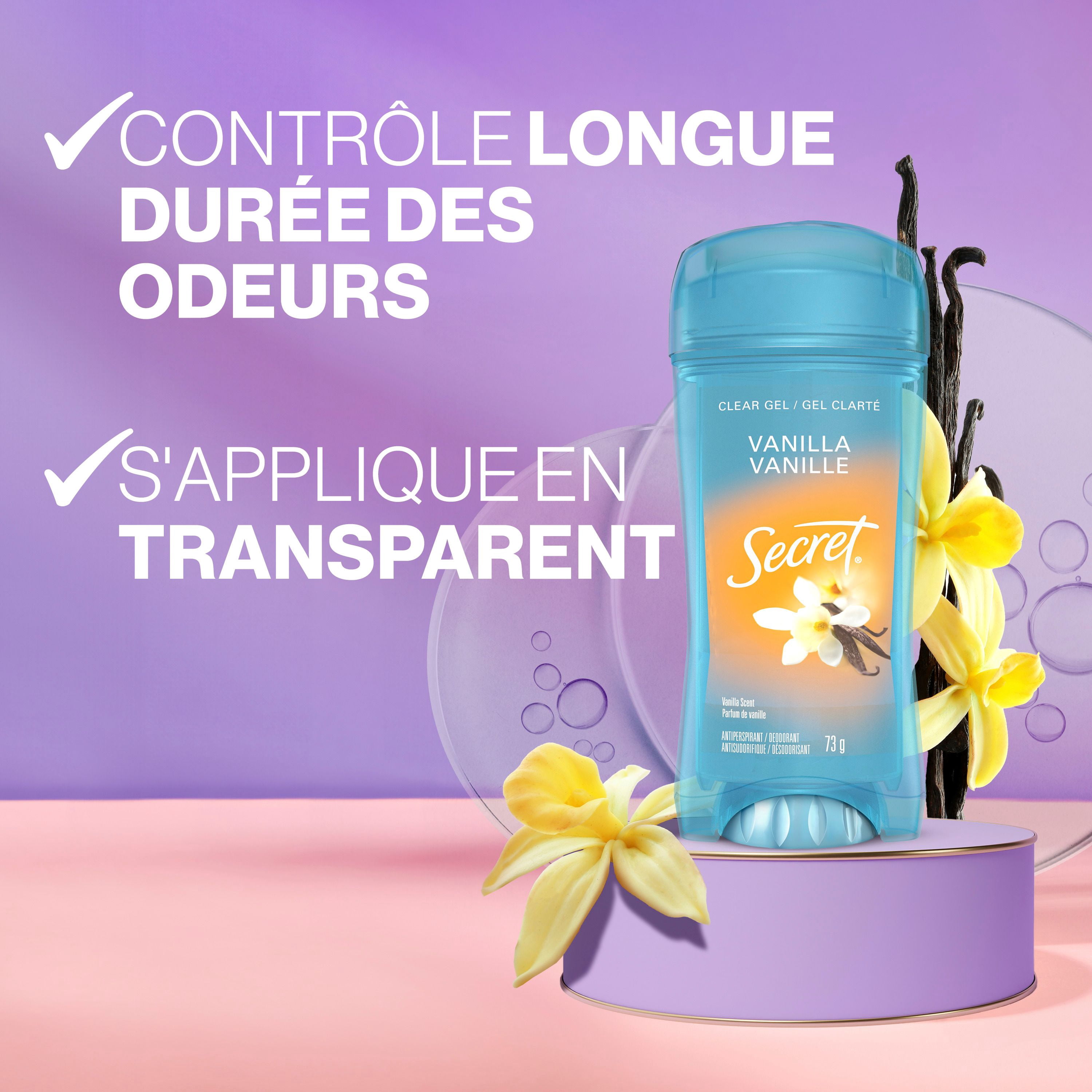 Antisudorifique et désodorisant gel clarté Secret, parfum Vanille