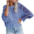 thumbnail image 2 of Weiqiqre Hauts pour Femmes Tendance Manches Courtes Col Rond Dentelle Blouse Transparente à Imprimé Floral 3D Hauts, 2 of 8