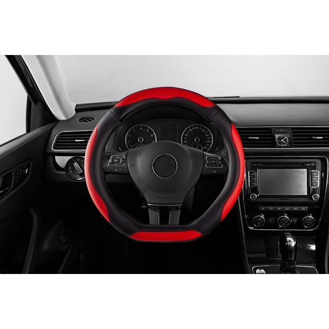Auto Drive D-Bottom Sport Steering Wheel Cover Red Leather