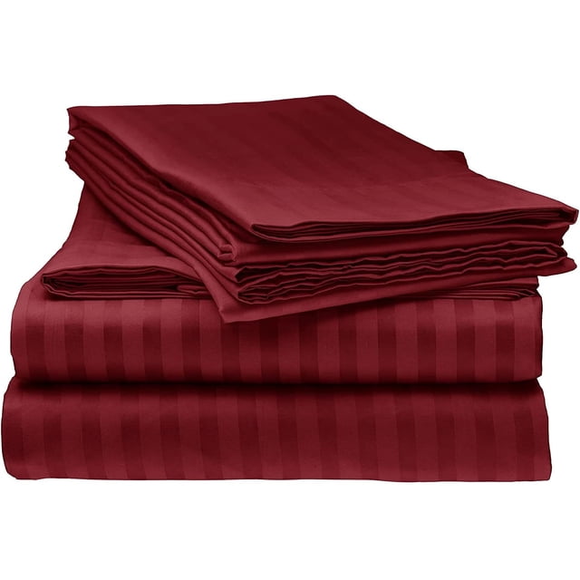 700 Thread Count 100% Egyptian Cotton 4-Piece Bed Sheet Set (1 Flat, 1 Fitted Sheet, 2 Pillow Covers) 15 Inches Deep Pocket Size Stripe Pattern