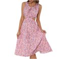 thumbnail image 2 of EGNMCR Robes d'Été Femmes Tendance 2024 Mode Femme Décontractée Imprimé Sans Manches Taille Ouverte Robe Bohème de Plage, 2 of 7