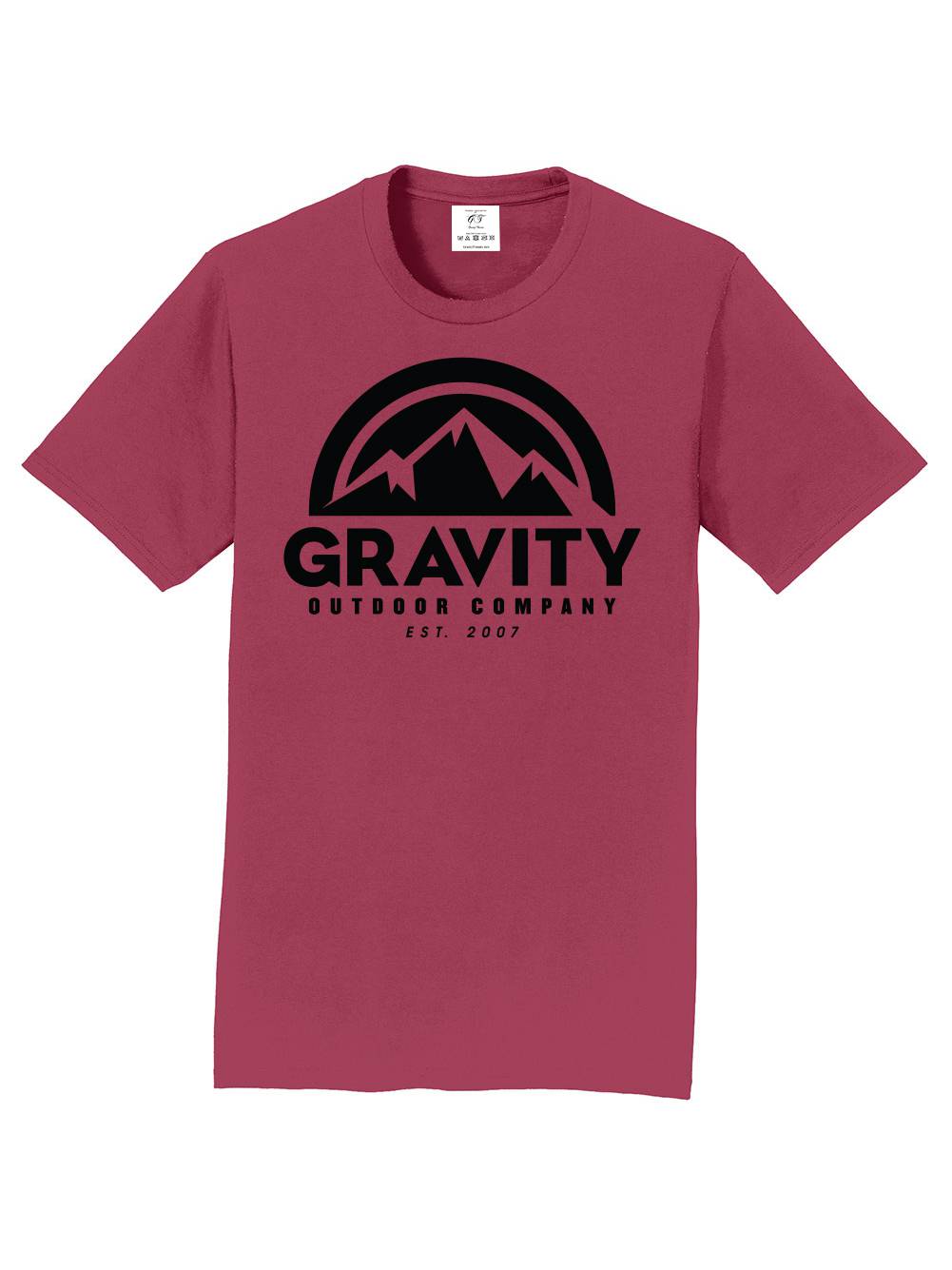 Gravity Outdoor Co. T-Shirt à Manches Courtes - Grenat - Logo Noir - 3TG