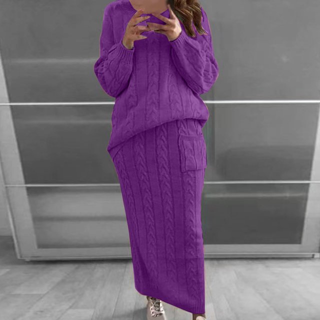HWRETIE Ensemble pour Femmes Chandail à Col Rond et Pantalon à Jambe Grand Manches Longues Coupe Ample Tenue Décontractée