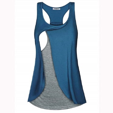 Pisexur Maternity Women's Maternity Nursing Tops Sleeveless Scoop Neck Layered Tulip Nursing Tank Top for Breastfeeding Pregnancy Clothes