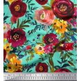 thumbnail image 1 of Soimoi Green Poly Georgette Fabric Leaves & Pink Floral Print Sewing Fabric BTY 42 Inch Wide, 1 of 1