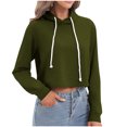 thumbnail image 2 of Penkiiy Chandails à Capuche pour Femmes Mode Chandail à Col Rond Manches Longues Blouse à Capuche Chandail en Molleton Vert Armée Vêtements Y2K, 2 of 8