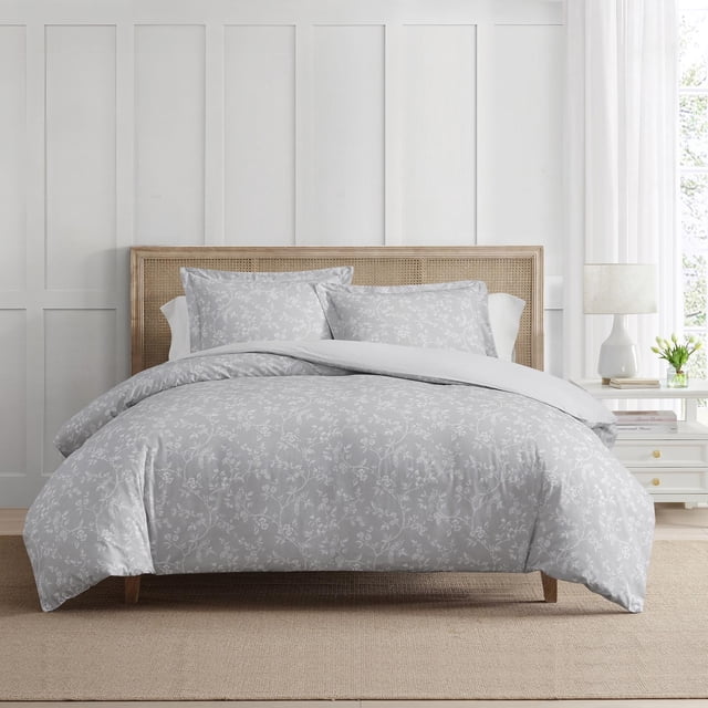 Martha Stewart Everyday 3-Piece Reversible French Bird Cotton Comforter Set, Grey, King