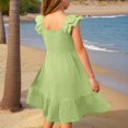 thumbnail image 3 of MIASHUI Robes pour Filles à Manches Volantées, Robe d'Été Trapèze Décontractée, Robe Évasée d'Été, Vert Pâle, 5-6 Ans, 3 of 8