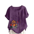 thumbnail image 3 of QATAINLAV Hauts d'Été pour Femmes Décontractés en Coton et Lin T-Shirts à Manches Courtes Col Rond Chemise T-Shirts Graphiques Floraux Surdimensionnés Tenues de Vacances à la Plage Liquidation Violet XXXXXL, 3 of 5