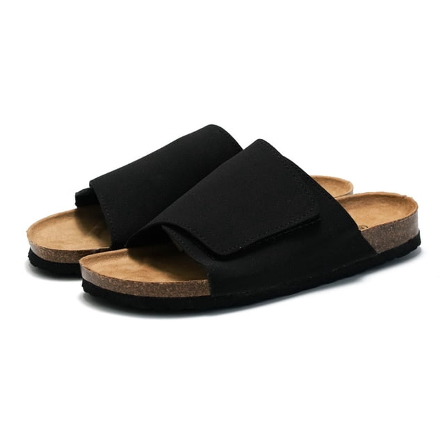 Men's Cork Sandals Suede Leather Slides Non-Slip Beach Shoes