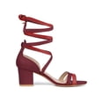 thumbnail image 3 of BLISSFUL STEP Women's Open Toe Color Block Heel Lace Up Sandals Burgundy Red (Size 7.5), 3 of 6