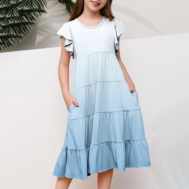 Liquidation des Aubaines du Jour! Robe d'Été pour Filles, Nouvelle, à Manches Courtes, à Volants, avec Poches, à Col Rond, Imprimée, Robe Décontractée Tendance pour 2-11 Ans, Parfaite pour Jouer Ou pour les Fêtes, Soldes Aujourd'hui, Liquidation!