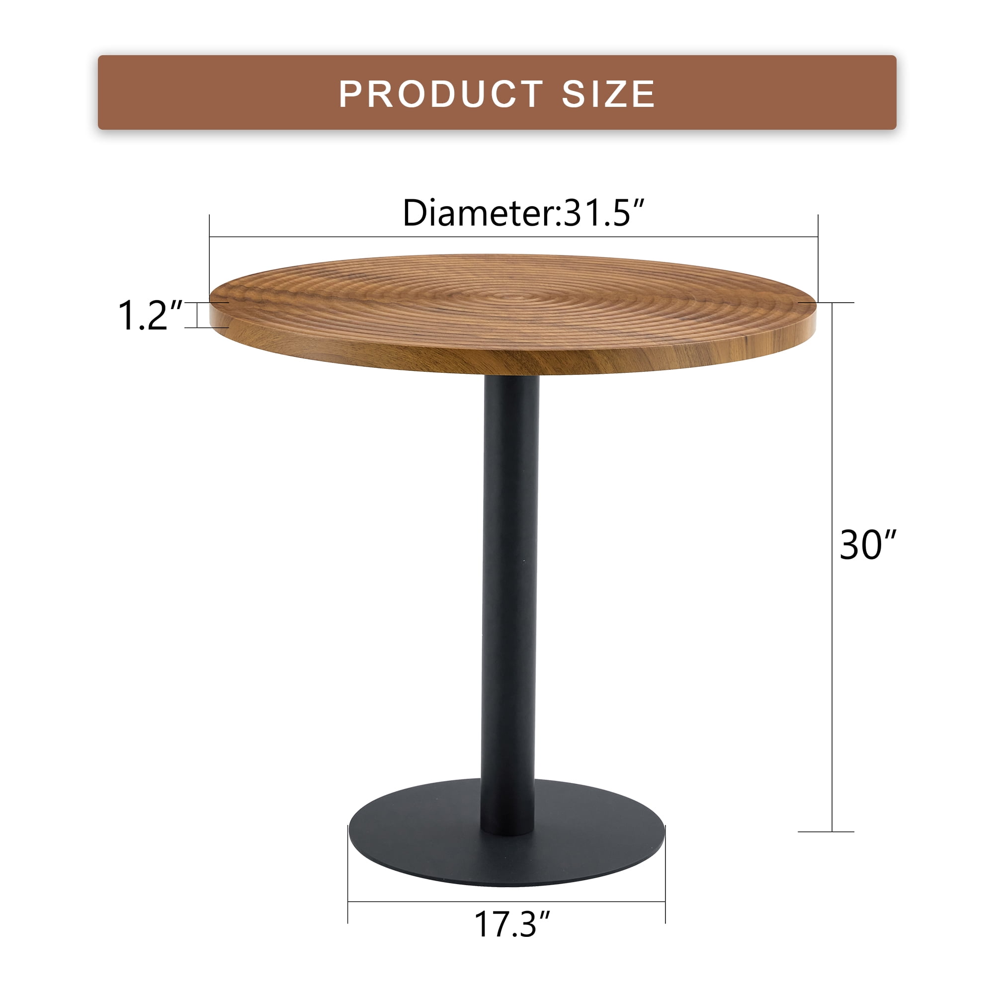Table de salle à manger ronde Noble House 80 cm, grain de bois foncé avec texture annulaire, noir, bois