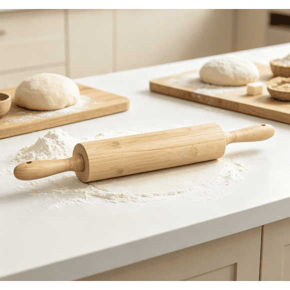 Mainstays Bamboo Rolling Pin, 18.3 inch Solid Bamboo Dough Roller for Baking Pizza, Cookie, Pastry & Bread