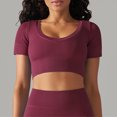 thumbnail image 2 of Besolor Womens Short Sleeve Cropped Workout Tops Round Neck Ribbed Knit Athletic Yoga Running Slim Fitted Gym Shirts, 2 of 6