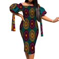 thumbnail image 1 of BintaRealWax Robe Africaine pour Femmes Épaules Dénudées Smockée Imprimé Kente Longue Robe, 1 of 3