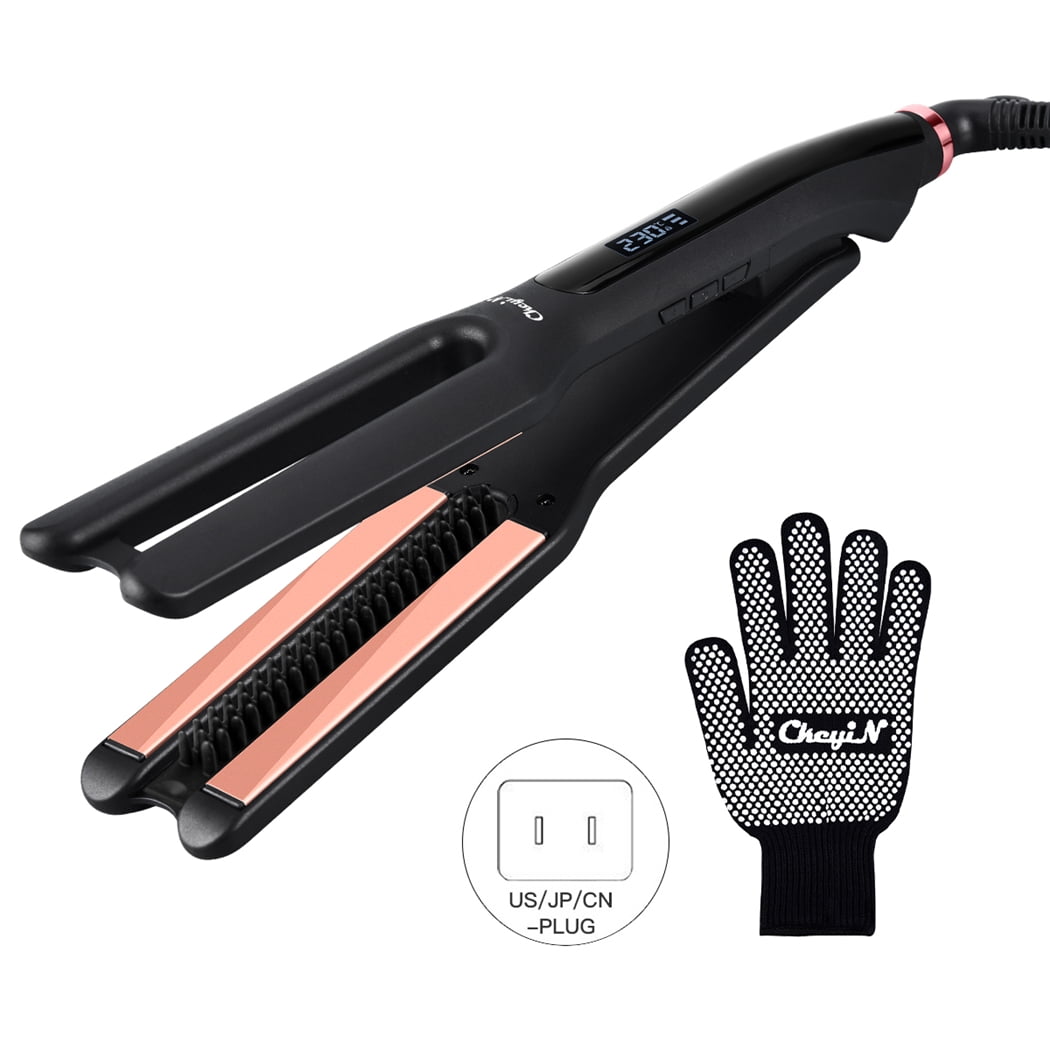 CkeyiN Hair Straightener,New Fluffy Hair Straightening Comb Hair Protector, LCD Temperature Adjustable Hair Straightener,Straightening Plates Electric Clipboard