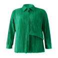 thumbnail image 4 of Women Casual 2 Pcs Clothes Set Solid Color Ruched Long Sleeve Button Down Shirts with Shorts Suit, 4 of 9