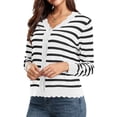 thumbnail image 2 of Cardigans pour Femmes à Manches Longues, Décontractés, Légers, Boutonnés, Col en V, Chandail d'Automne, Rayures Blanches, TG, 2 of 9