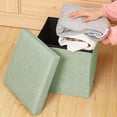 thumbnail image 2 of Green Foldable Storage Stool Multifunctional Linen Fabric Organizer Box For Home Use Shoe Changing Seat Adults Comfort 9.84X9.84 Inches Green Color, 2 of 6