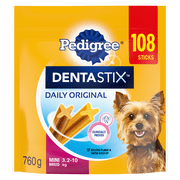 PEDIGREE DENTASTIX Oral Care Mini Breed Dog Treats Original Megapack, 108 Sticks 760g pouch