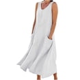 thumbnail image 2 of Meichang Robes de Printemps pour Femmes 2024 Robe Unie en Coton et Lin Décontractée à Col Rond Sans Manches Robes Maxi Robe d'Été de Plage et de Soleil avec Poches, 2 of 8