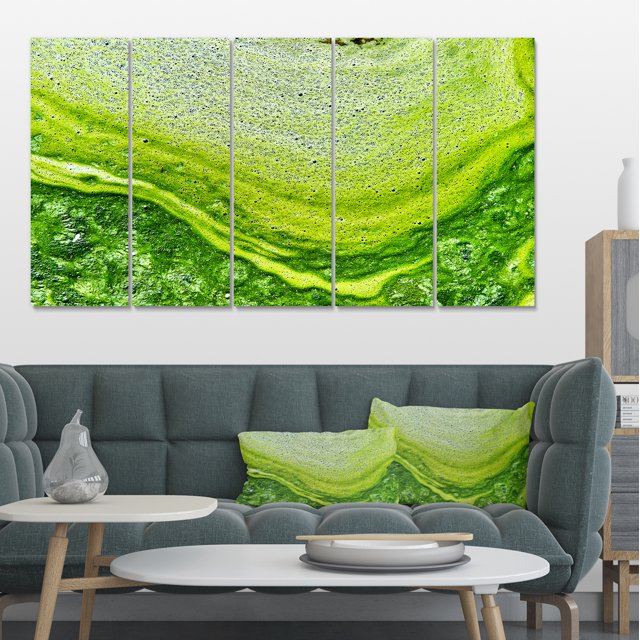Eau Polluée avec des Algues en Vert - Grande Oeuvre Abstraite sur Toile