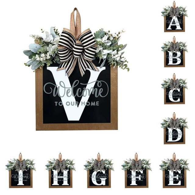 Front Door Decorations Alphabet Wreath Sign Outdoor Hanging Decoration 11.8”*11.8”