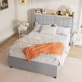 thumbnail image 2 of Full Size Bed Frame with Storage Headboard, Wooden Full Bed Frame with Charging Station, Metal Platform BedFrame with Large Drawers, No Box Spring Needed, Easy Assembly, Beige, 2 of 7