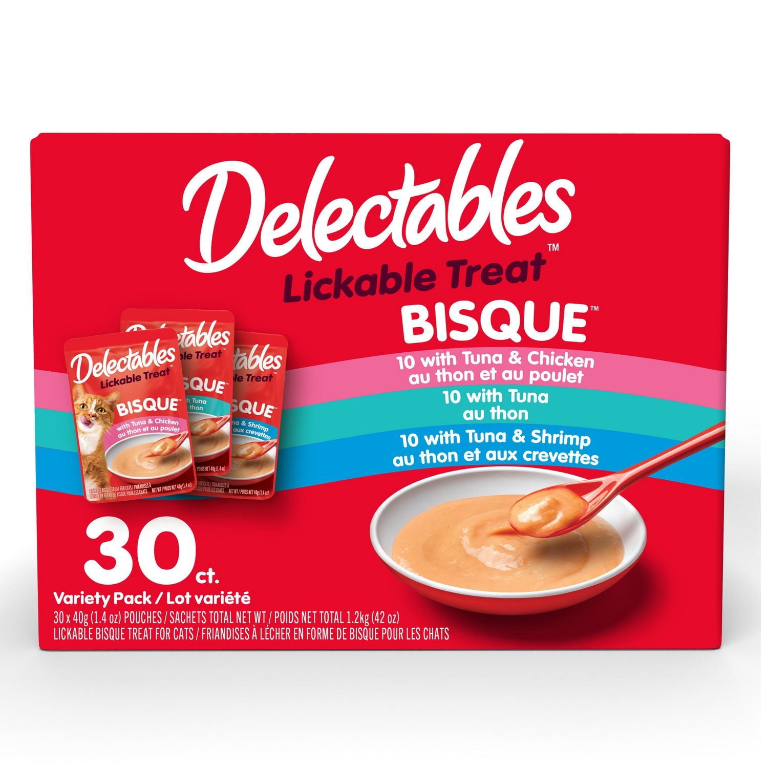 Delectables Friandises à Lécher en Bisque pour Chats Lot Variété, 30x40g