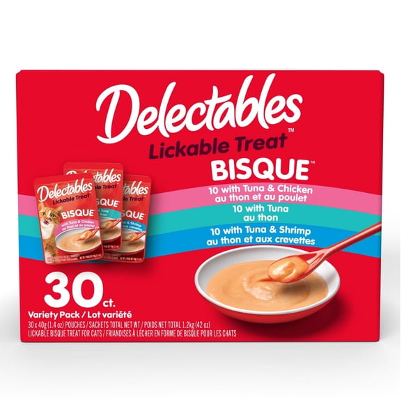 Delectables Lickable Bisque Cat Treats Variety Pack, 30x40g