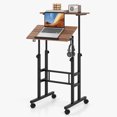 thumbnail image 1 of Giantex Mobile Standing Desk, Height Adjustable Sit to Stand Desk, Portable Laptop Desk, 2-Tier Computer Workstation for Home Office, Walnut, 1 of 9